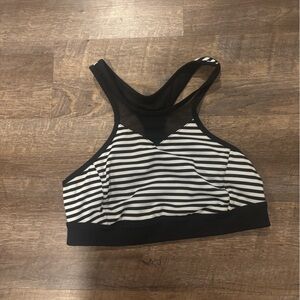 Zella Black and White Striped Sports Bra